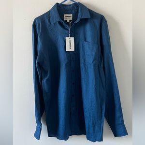 BRAND NEW Zonarch Blue Linen Button Up in Medium